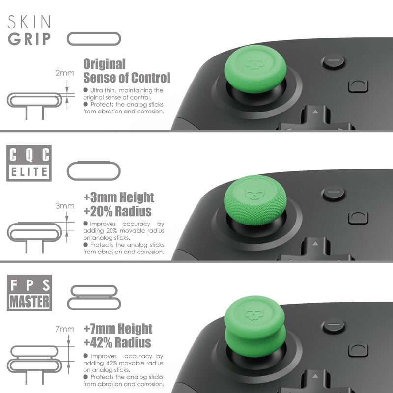Skull & Co. Skin, CQC and FPS Thumb Grip Set Joystick Cap Analog Stick Cap for Nintendo Switch Pro Controller & PS5 / PS4 / Slim/Pro Controller- Black, 3Pairs(6pcs) - Image 2