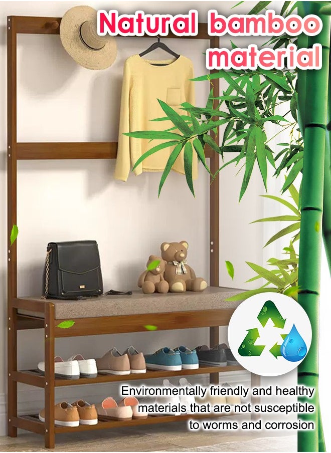 Occuwzz - 3 in 1 Multipurpose Coat Hanger with 5 Hooks Easy Assembly Includes Shoe Changing Stool and Shoe Rack - Image 1
