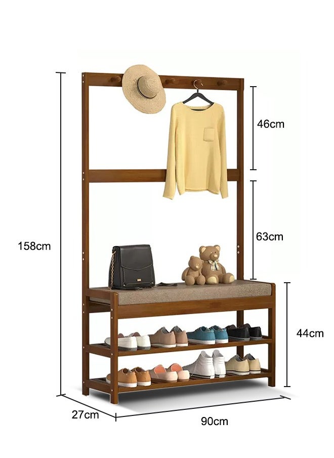 Occuwzz - 3 in 1 Multipurpose Coat Hanger with 5 Hooks Easy Assembly Includes Shoe Changing Stool and Shoe Rack - Image 1
