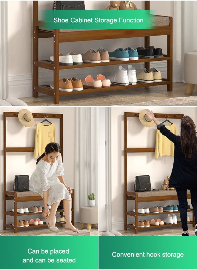 Occuwzz - 3 in 1 Multipurpose Coat Hanger with 5 Hooks Easy Assembly Includes Shoe Changing Stool and Shoe Rack - Image 1