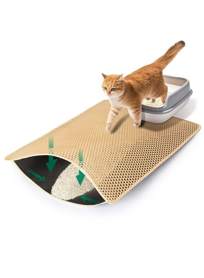 USHARP Cat Litter Mats Litter Trapping Mat, 25''x16'' Cat Litterbox Mat for Floor, 2 Layer Honeycomb Pet Litterbox Matt Catcher Rug, Waterproof Urine Proof, Non-Slip, Soft, Clean Easily, Small - Image 1