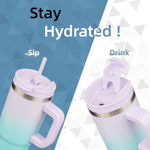 Konokyo 30 oz Tumbler with Handle and 2 Straws,2 in 1 Lid Insulated Water Bottle Stainless Steel Travel Coffee Mug,Lavender Green - Image 2