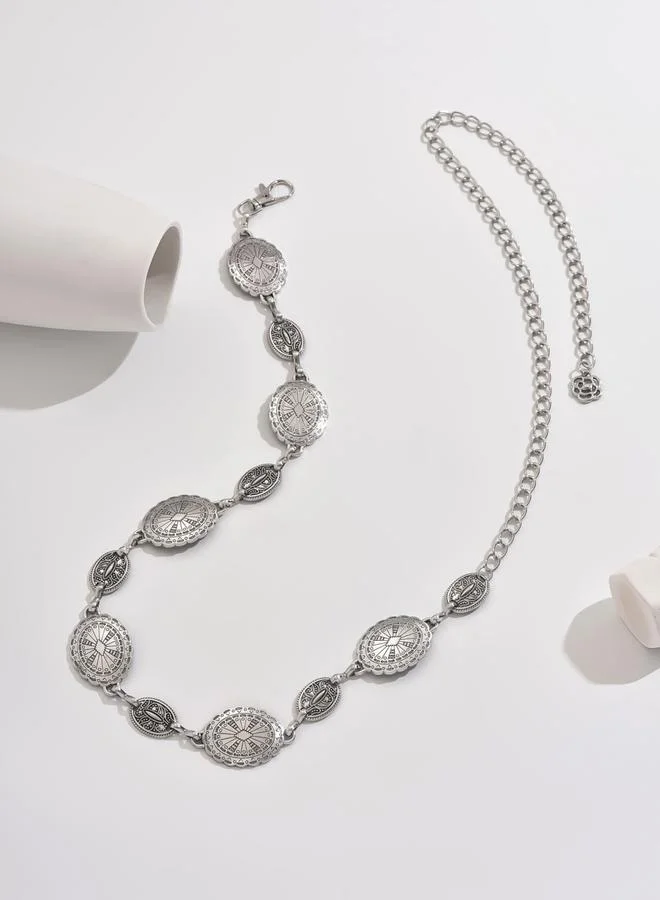 Take Two Silver-Toned Oval Pendants Waist Chain