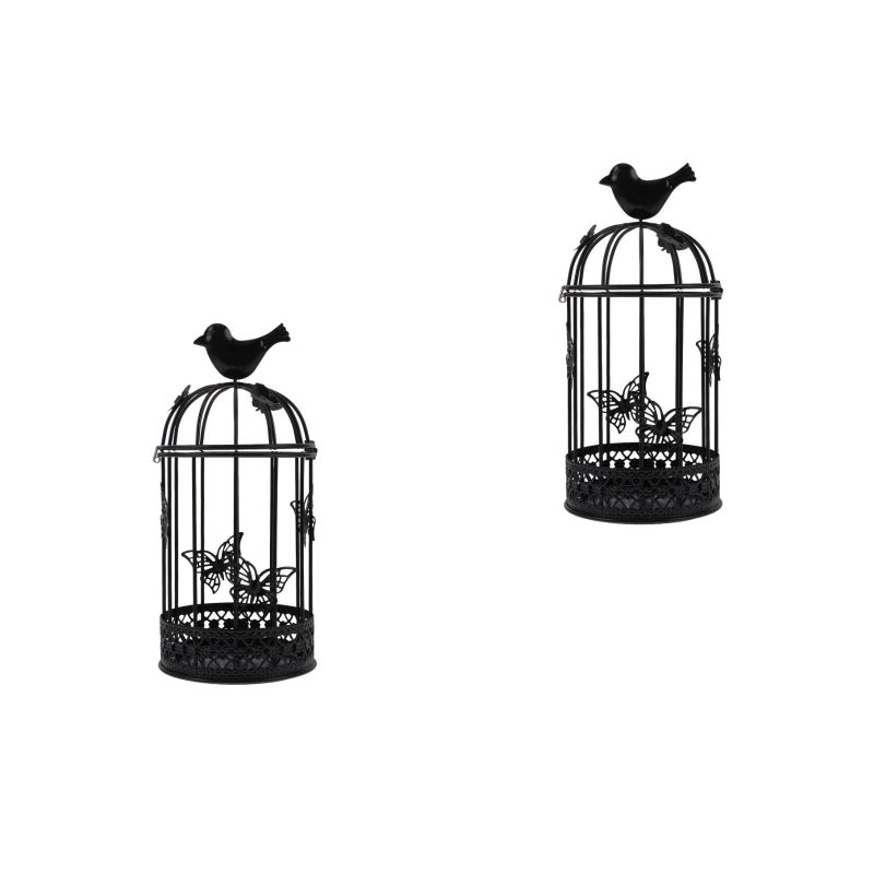 2pcs Large Bird Cage Candlestick Holder Europe Metal Iron Country Style Vintage Retro Tealight Candle Holders Home Decor (Black) - Image 5