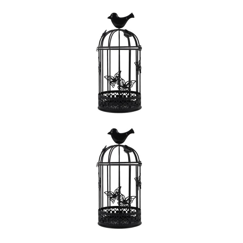 2pcs Large Bird Cage Candlestick Holder Europe Metal Iron Country Style Vintage Retro Tealight Candle Holders Home Decor (Black) - Image 1