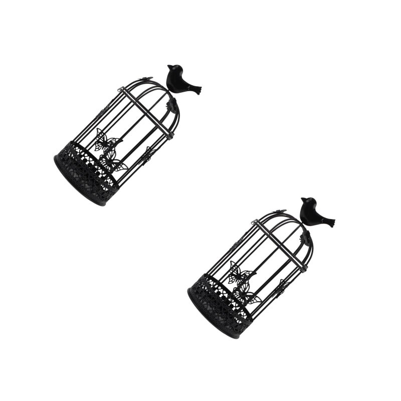 2pcs Large Bird Cage Candlestick Holder Europe Metal Iron Country Style Vintage Retro Tealight Candle Holders Home Decor (Black) - Image 3
