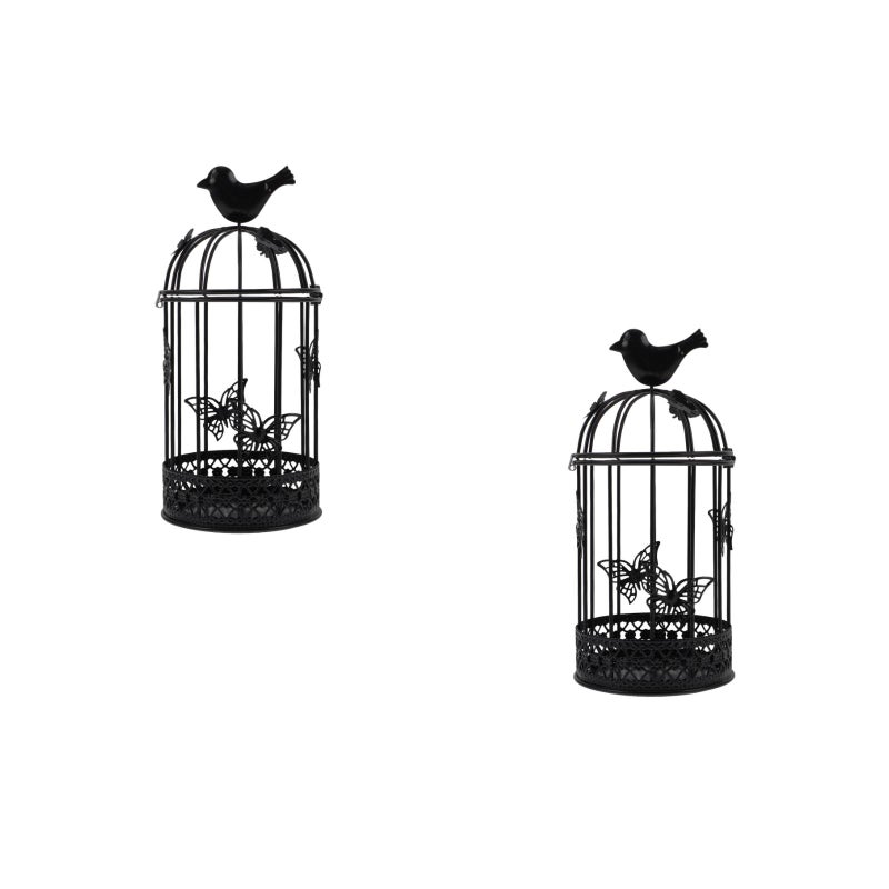 2pcs Large Bird Cage Candlestick Holder Europe Metal Iron Country Style Vintage Retro Tealight Candle Holders Home Decor (Black) - Image 4
