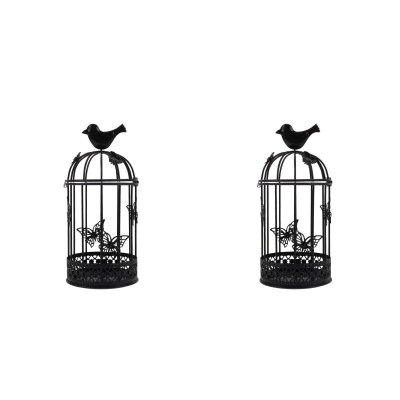 2pcs Large Bird Cage Candlestick Holder Europe Metal Iron Country Style Vintage Retro Tealight Candle Holders Home Decor (Black) - Image 2