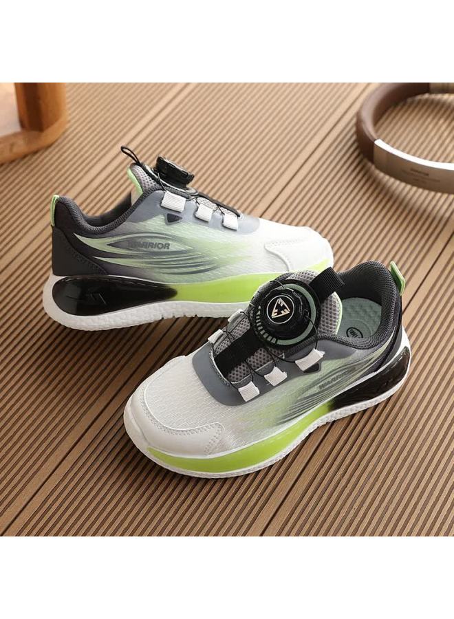 Warrior Kids Running Shoes Four Seasons Boys Youth Sports Shoes Dial Buckle Running Shoes Wz(cl)-2017 Gray Green White Size 36 - Image 4