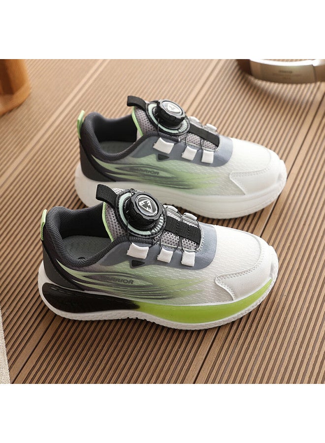 Warrior Kids Running Shoes Four Seasons Boys Youth Sports Shoes Dial Buckle Running Shoes Wz(cl)-2017 Gray Green White Size 36 - Image 2