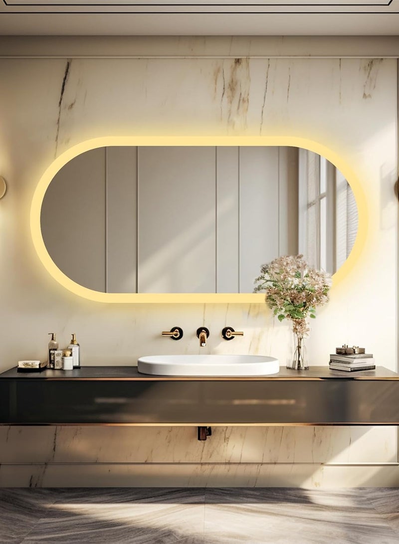 Taimi Oval Wall Mirror LED Touch Light with 3 Colors Adjustable Lighting, Bathroom, Bedroom, Vanity Mirror - 90x70cm - Image 1