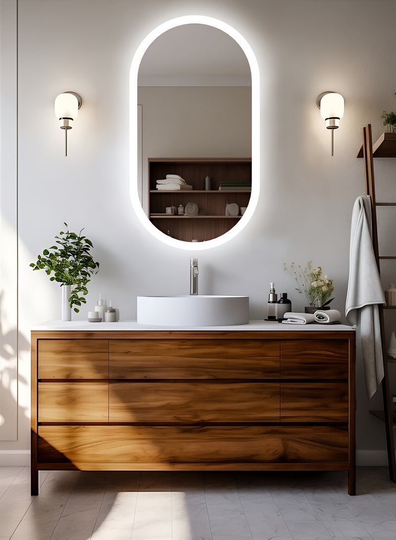 Taimi Oval Wall Mirror LED Touch Light with 3 Colors Adjustable Lighting, Bathroom, Bedroom, Vanity Mirror - 90x70cm - Image 3