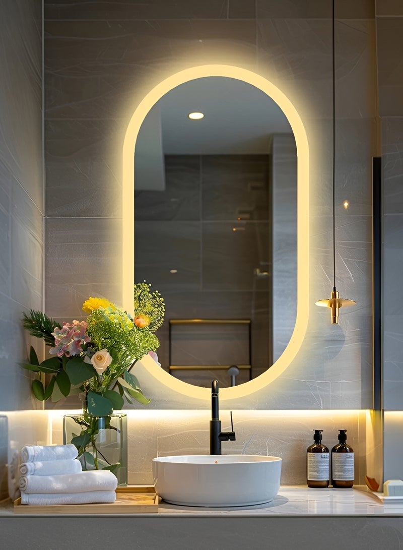 Taimi Oval Wall Mirror LED Touch Light with 3 Colors Adjustable Lighting, Bathroom, Bedroom, Vanity Mirror - 90x70cm - Image 4