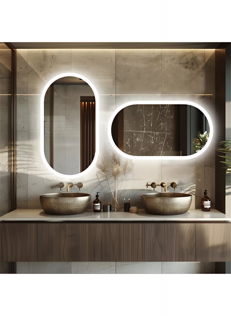 Taimi Oval Wall Mirror LED Touch Light with 3 Colors Adjustable Lighting, Bathroom, Bedroom, Vanity Mirror - 90x70cm - Image 5