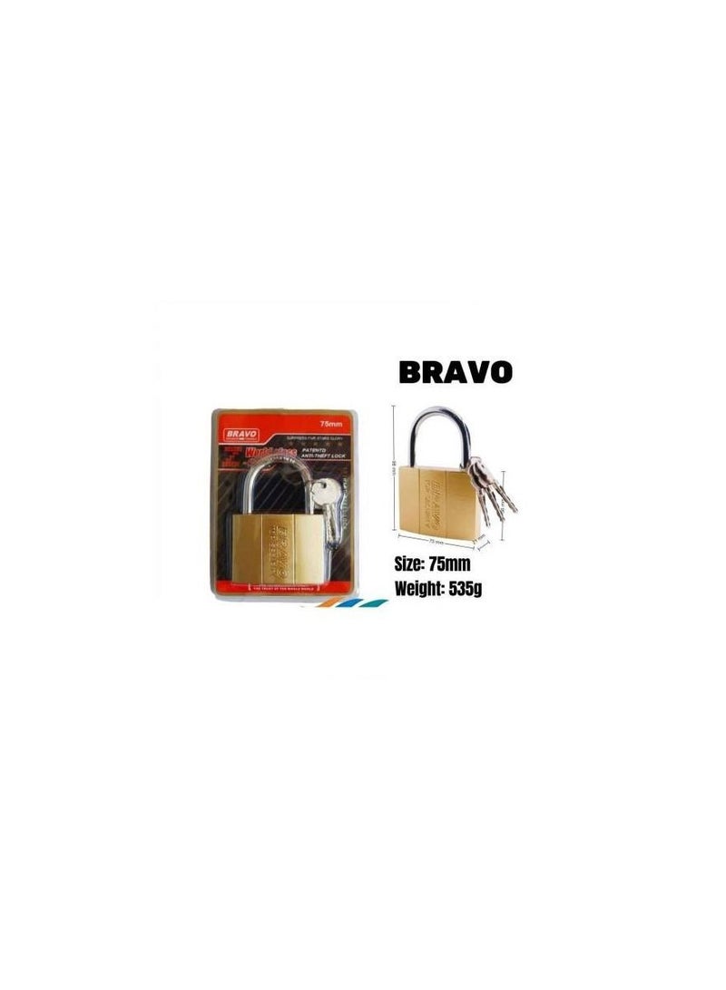 قفل برافو كمبيوتر جولد مقاس 75 ملي+شنطة دكان علاء