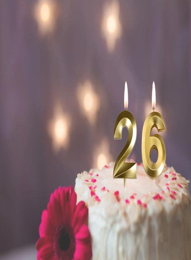 Qj-solar Gold 26th & 62nd Birthday Candles,Gold Number 26 62 Cake Topper for Birthday Decorations Party Decoration - Image 2