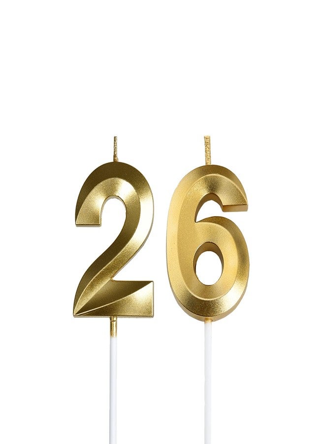 Qj-solar Gold 26th & 62nd Birthday Candles,Gold Number 26 62 Cake Topper for Birthday Decorations Party Decoration - Image 1