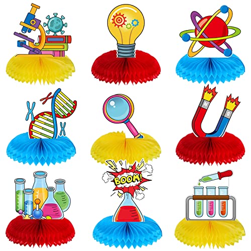 Fainne 9 Pcs Science Party Decorations Science Lab Themed Honeycomb Centerpiece Table Toppers for Kids Scientist Laboratory Party - Image 1