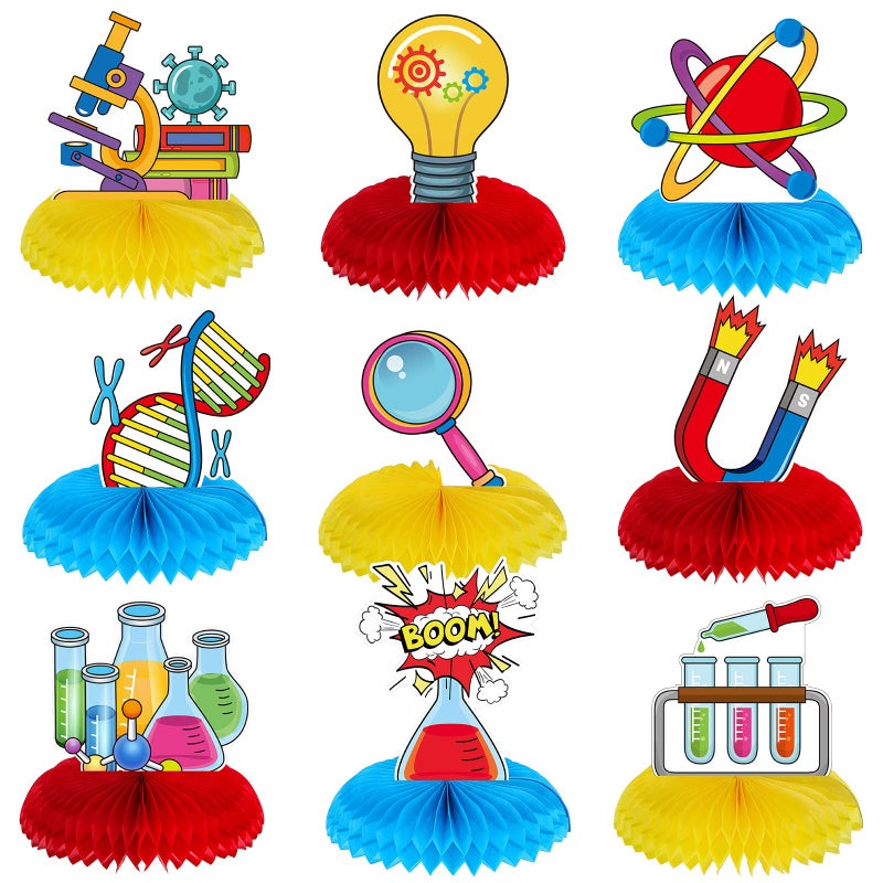 Fainne 9 Pcs Science Party Decorations Science Lab Themed Honeycomb Centerpiece Table Toppers for Kids Scientist Laboratory Party - Image 2