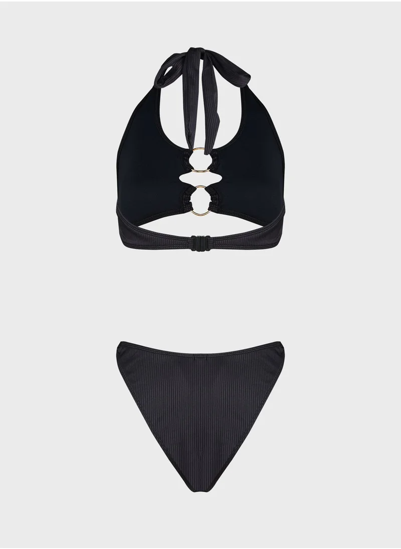 NASTY GAL Halter Neck Ring Detail Bikini Set