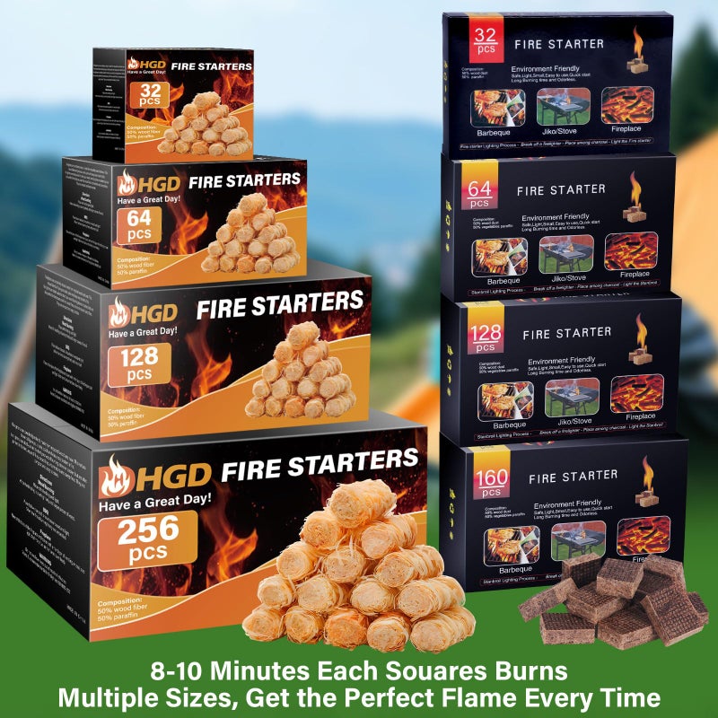 HGD Fire Starter, Mini Natural Fire Starters for Campfires, BBQ Grill, Charcoal Chimney, Outdoor Pit, Indoor Fireplace, Wood Stove - Water Resistant Firestarter Sticks - Camping Accessories Essentials - Image 2