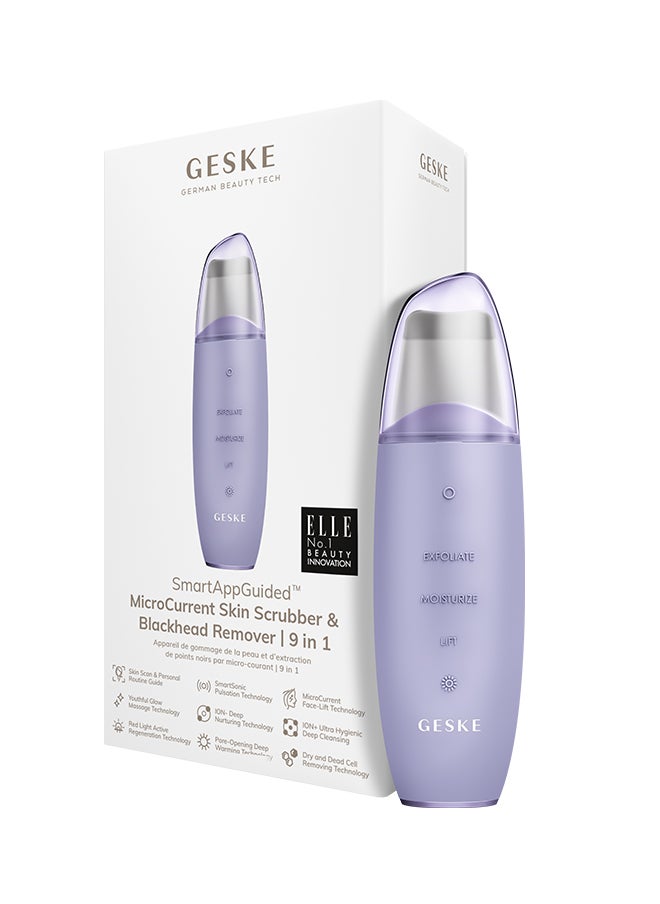 GESKE SmartAppGuided MicroCurrent Skin Scrubber & Blackhead Remover, 9 in 1, Skincare Tools, Face Cleaning, Anti Ageing and Cleansing, Professional Face Tightening, Blackhead Remover - Purple  - Image 1
