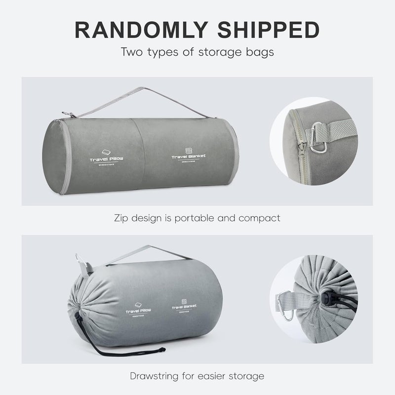 urnexttour Travel Pillow and Blanket Set Neck Pillows Soft Blankets with Sleep Mask Travel Essentials for Airplane Car Memory Foam Grey - Image 2