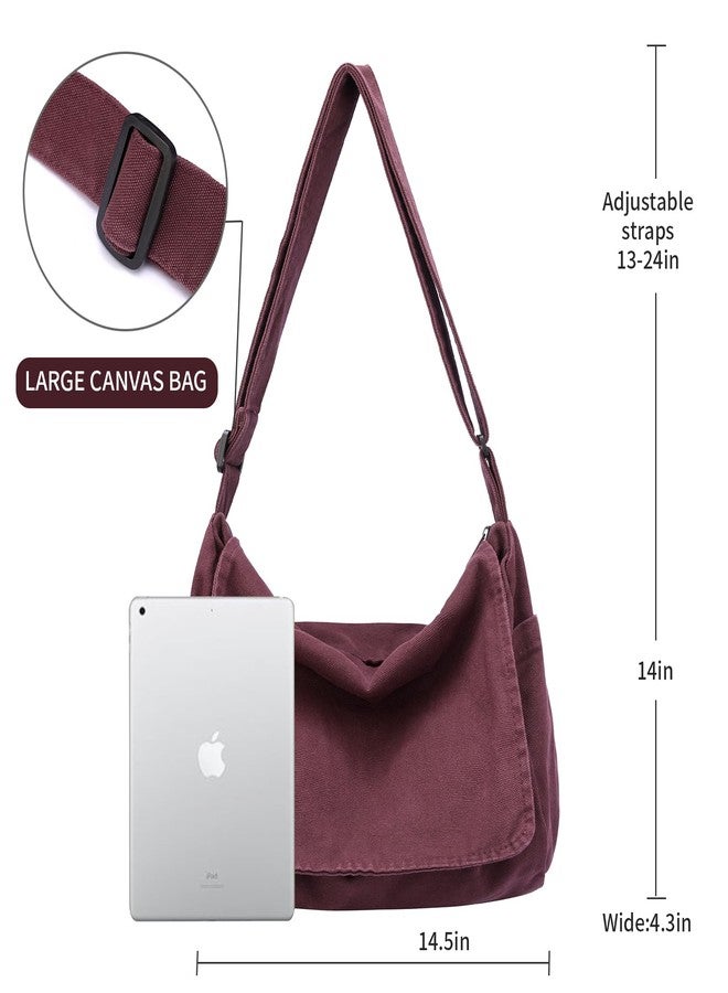 BEFUNIRISE Canvas Messenger Bag for Women Men Vintage Satchel Bag Aesthetic Crossbody Shoulder Bag Casual Sling Bag, A-red Wine, 14.96*7.09*10.24in (38*18*26cm) - Image 4