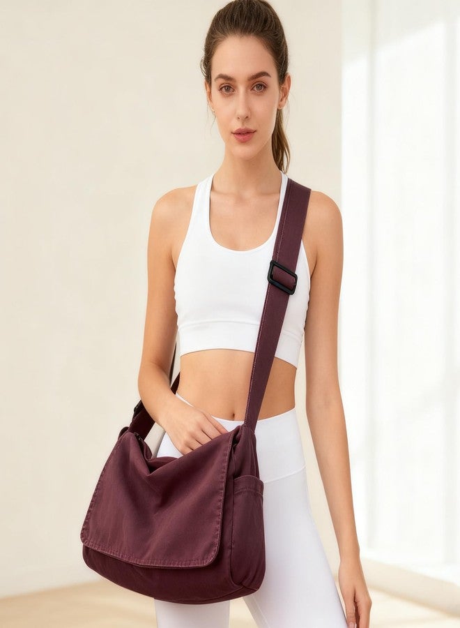 BEFUNIRISE Canvas Messenger Bag for Women Men Vintage Satchel Bag Aesthetic Crossbody Shoulder Bag Casual Sling Bag, A-red Wine, 14.96*7.09*10.24in (38*18*26cm) - Image 3