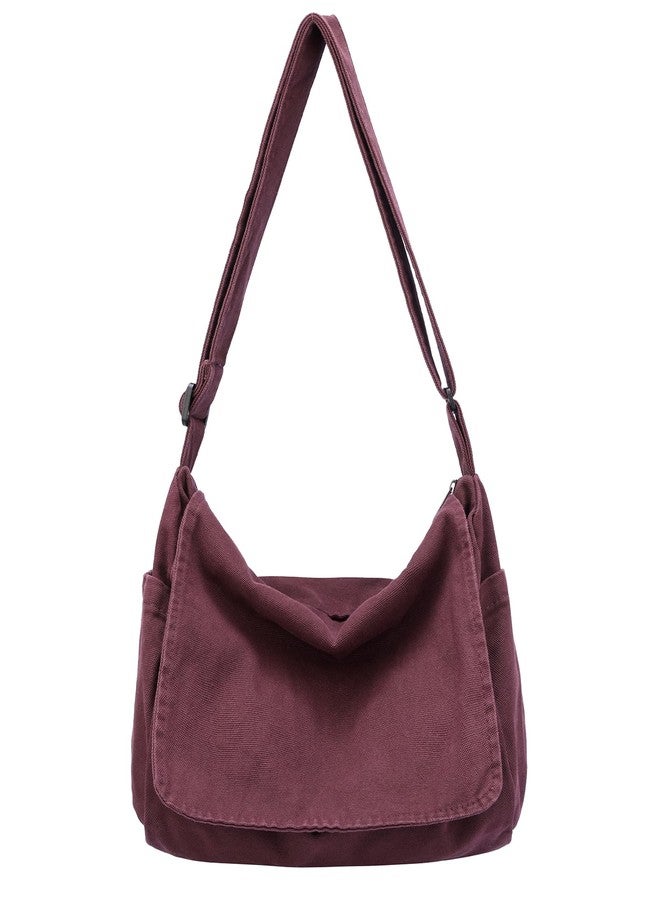 BEFUNIRISE Canvas Messenger Bag for Women Men Vintage Satchel Bag Aesthetic Crossbody Shoulder Bag Casual Sling Bag, A-red Wine, 14.96*7.09*10.24in (38*18*26cm) - Image 1