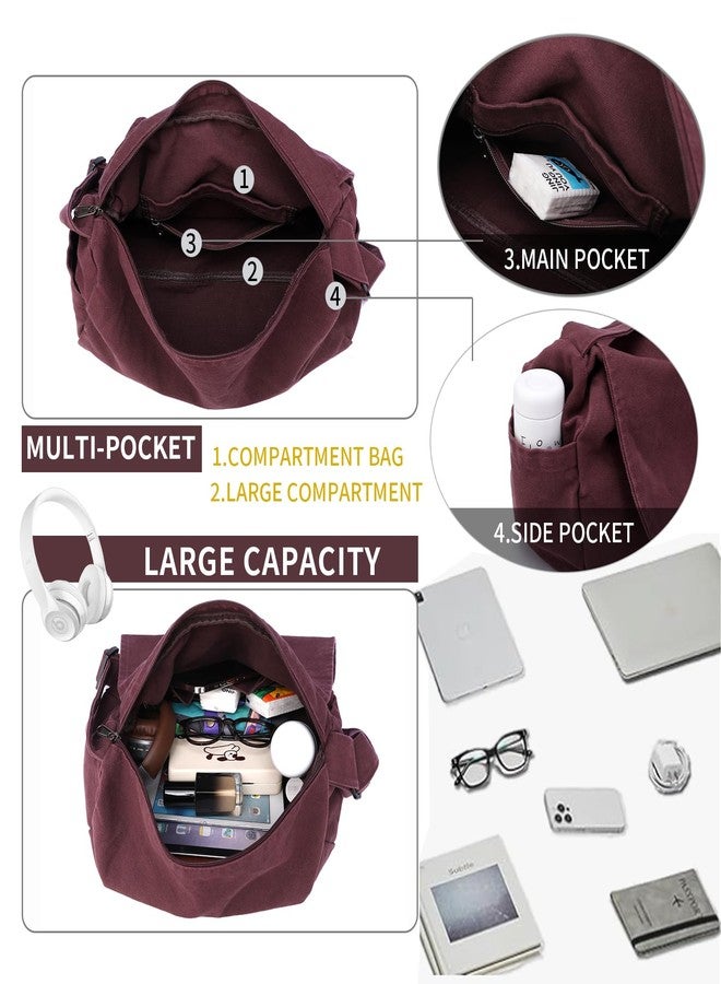 BEFUNIRISE Canvas Messenger Bag for Women Men Vintage Satchel Bag Aesthetic Crossbody Shoulder Bag Casual Sling Bag, A-red Wine, 14.96*7.09*10.24in (38*18*26cm) - Image 5