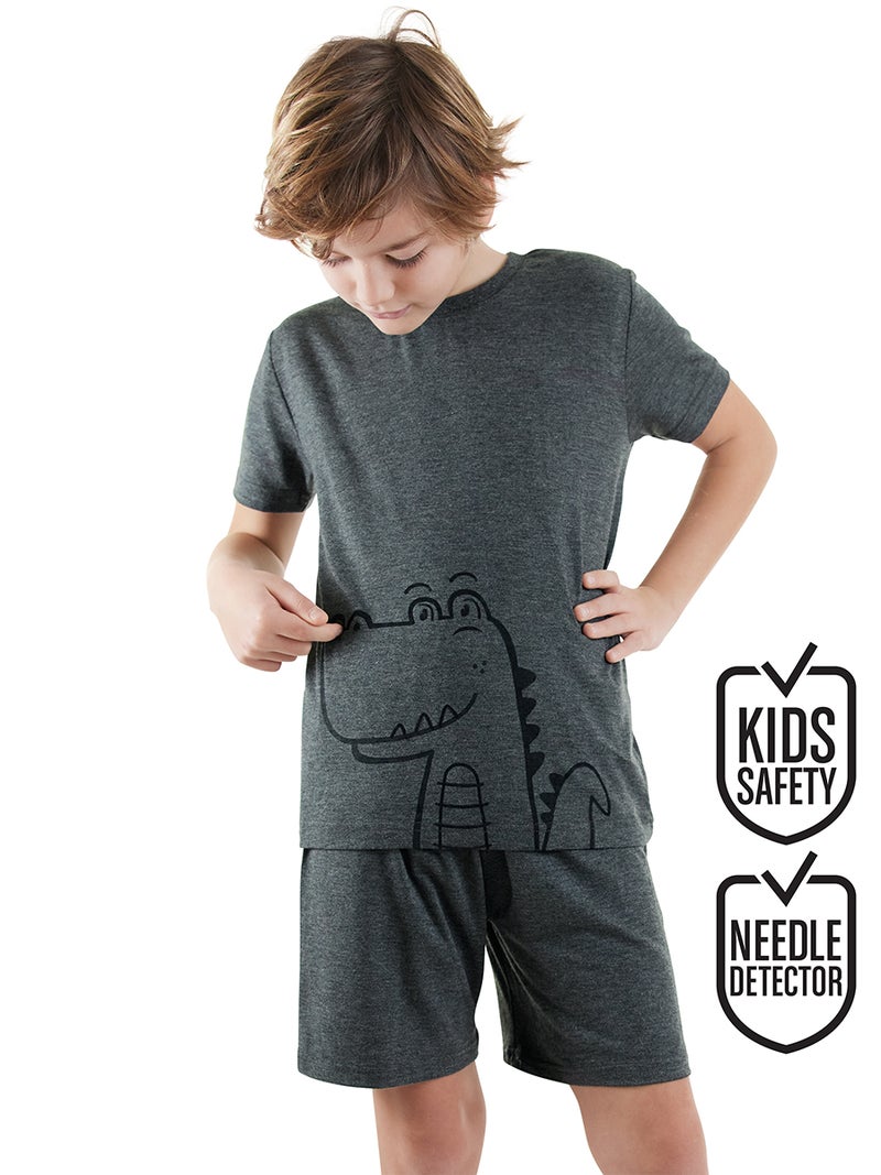 Denokids Dino Basic Boy Anthracite Pyjama Set - Image 1