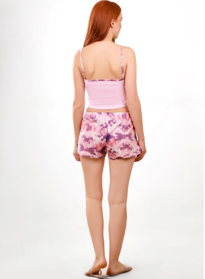 Selina Wear Women's Pajama Set Pink Sleeveless Top and Shorts  - Image 2