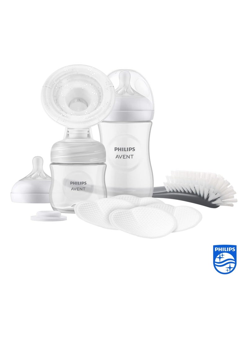 Avent Philips Avent Hand Breast Pump Gift Set - Single Breast Pump, Baby Flats of 260ml and 125ml, BPA Free, 4 Disposable Nursing Pads, Polypropylene, Transparent - Image 2