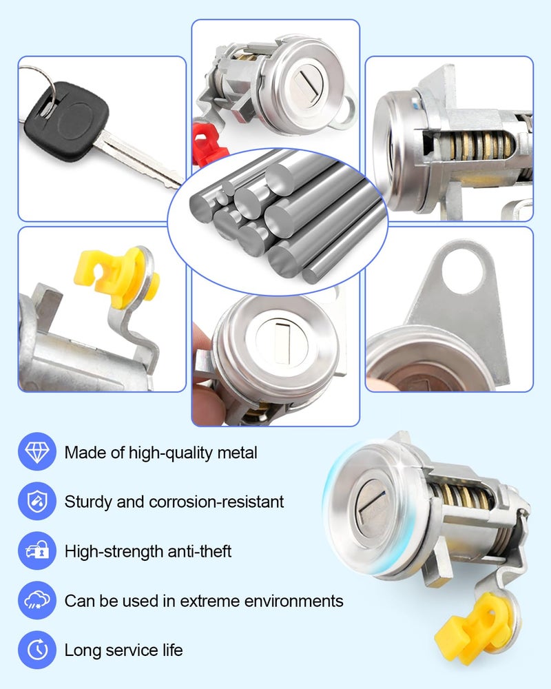 JUWEVAZU 69052-12340 Front Door Lock Cylinder Set w/Keys Fit for Toyota Corolla 1993 1994 1995 1996 1997, Driver and Passenger Door Locks Replace 69052-12360 69052-13150 69052-13190 - Image 3