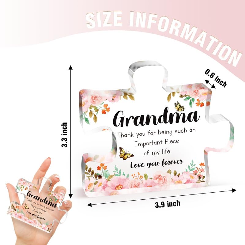 Buioata Gifts for Grandma - Delicate Grandma Birthday Gifts from Grandkids - Engraved Acrylic Puzzle Piece 3.9 x 3.3 inch - Mothers Day Thanksgiving Birthday Gifts for Grandma Grandmother  Ideas - Image 4