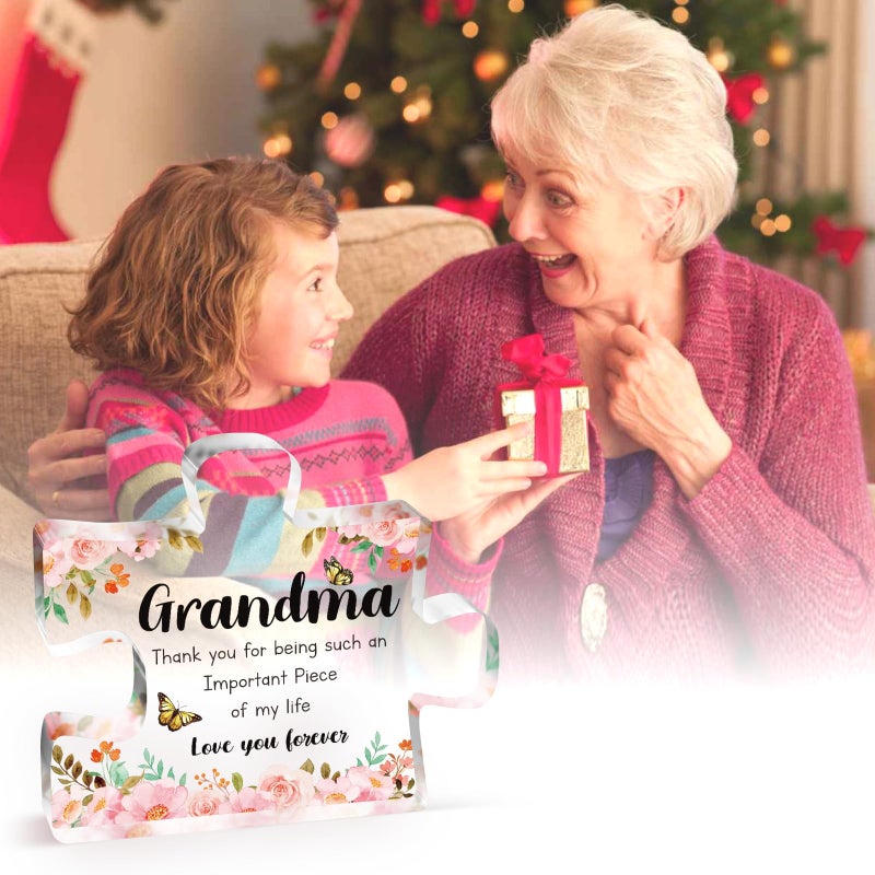 Buioata Gifts for Grandma - Delicate Grandma Birthday Gifts from Grandkids - Engraved Acrylic Puzzle Piece 3.9 x 3.3 inch - Mothers Day Thanksgiving Birthday Gifts for Grandma Grandmother  Ideas - Image 3