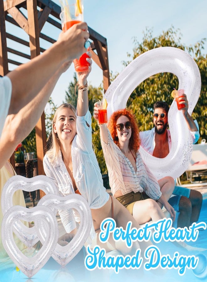 Mkhaslri 3 Pieces Inflatable Heart Pool Float, Glitter Inflatable Swim Rings Bachelorette Party Pool Float Tube, Heart Shaped Summer Swimming Ring, Water Beach Party for Adults ﻿ ﻿ (White, 47x39Inch) - Image 5