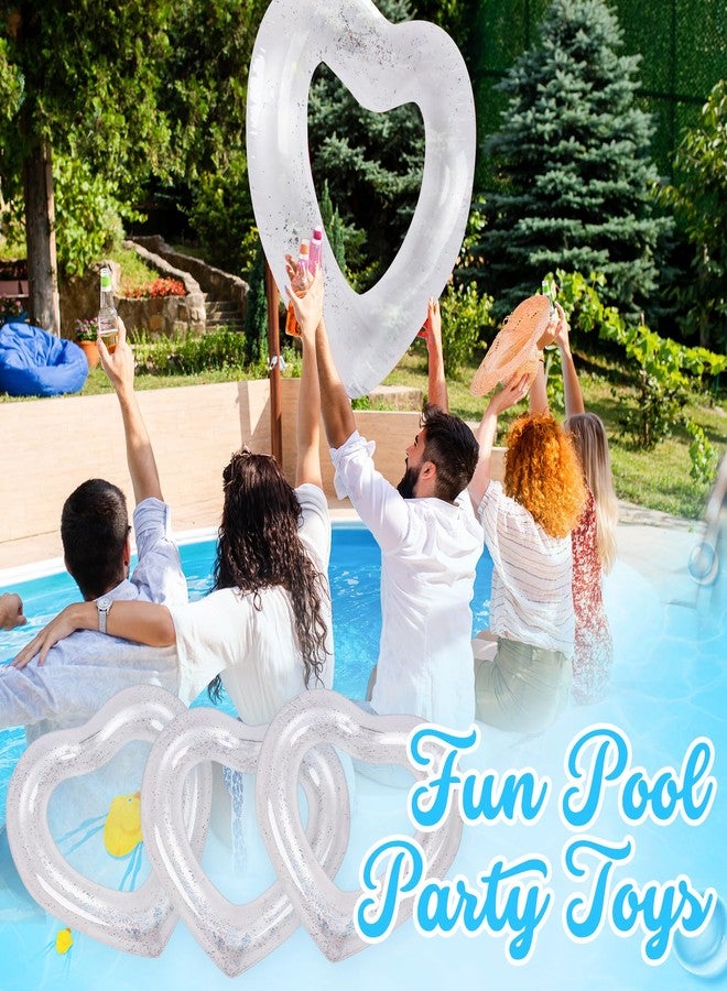 Mkhaslri 3 Pieces Inflatable Heart Pool Float, Glitter Inflatable Swim Rings Bachelorette Party Pool Float Tube, Heart Shaped Summer Swimming Ring, Water Beach Party for Adults ﻿ ﻿ (White, 47x39Inch) - Image 4