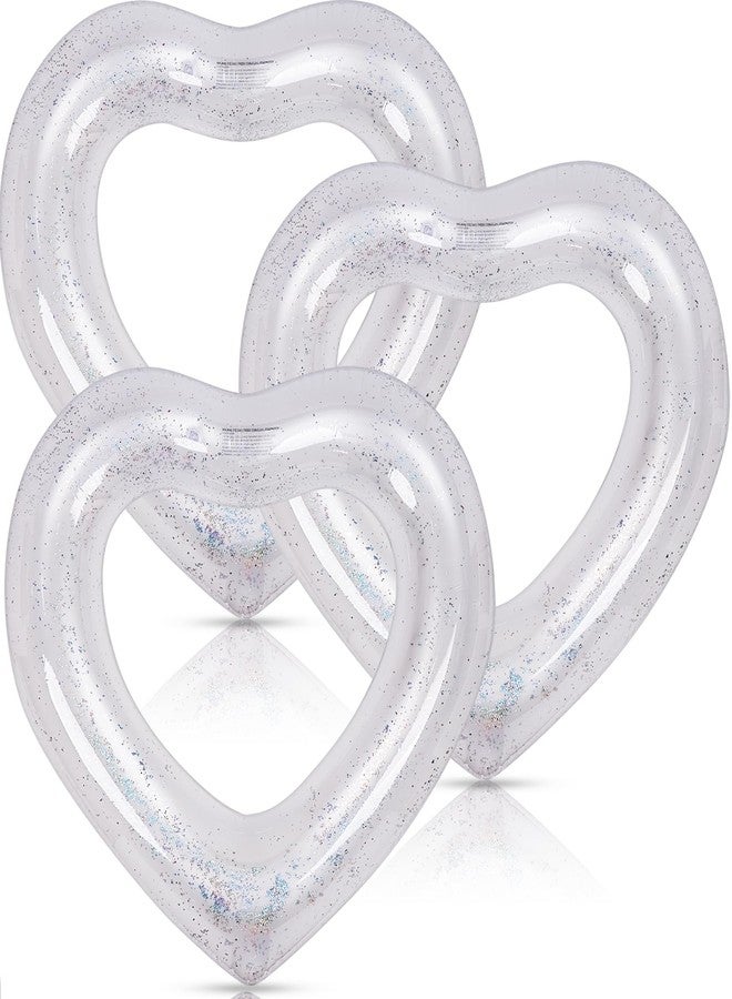 Mkhaslri 3 Pieces Inflatable Heart Pool Float, Glitter Inflatable Swim Rings Bachelorette Party Pool Float Tube, Heart Shaped Summer Swimming Ring, Water Beach Party for Adults ﻿ ﻿ (White, 47x39Inch) - Image 1