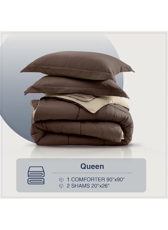 Generic satisomnia Lightweight Comforter Set Queen Brown, All Season Down Alternative Bed Comforter Set with 2 Pillow Shams, 3 Pieces Comforters Set Ultra Soft Reversible, Brown and Beige Queen Size  - Image 5