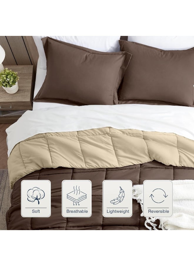 Generic satisomnia Lightweight Comforter Set Queen Brown, All Season Down Alternative Bed Comforter Set with 2 Pillow Shams, 3 Pieces Comforters Set Ultra Soft Reversible, Brown and Beige Queen Size  - Image 2