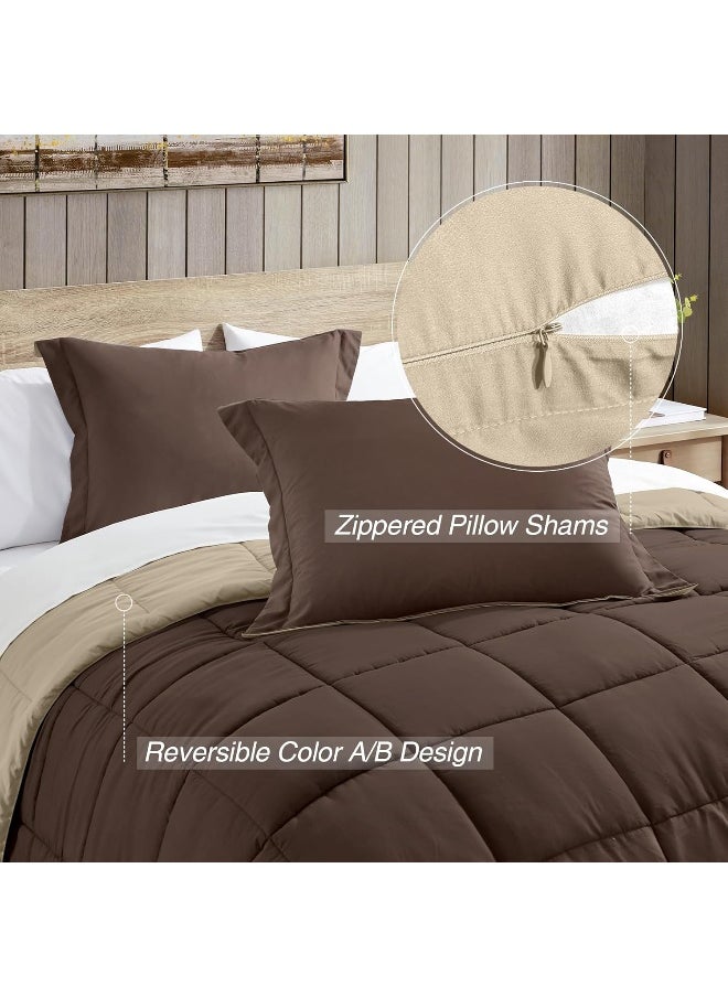 Generic satisomnia Lightweight Comforter Set Queen Brown, All Season Down Alternative Bed Comforter Set with 2 Pillow Shams, 3 Pieces Comforters Set Ultra Soft Reversible, Brown and Beige Queen Size  - Image 4