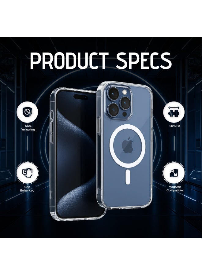 MMG iPhone 15 Pro Max Clear Magnetic Cover | Mag Safe Compatible | Hybrid Protective Crystal Clear Hard Back Case | Shockproof Silicone Frame | Anti Yellowing | Slim Transparent Case for Apple iPhone 15 Pro Max  - Image 3