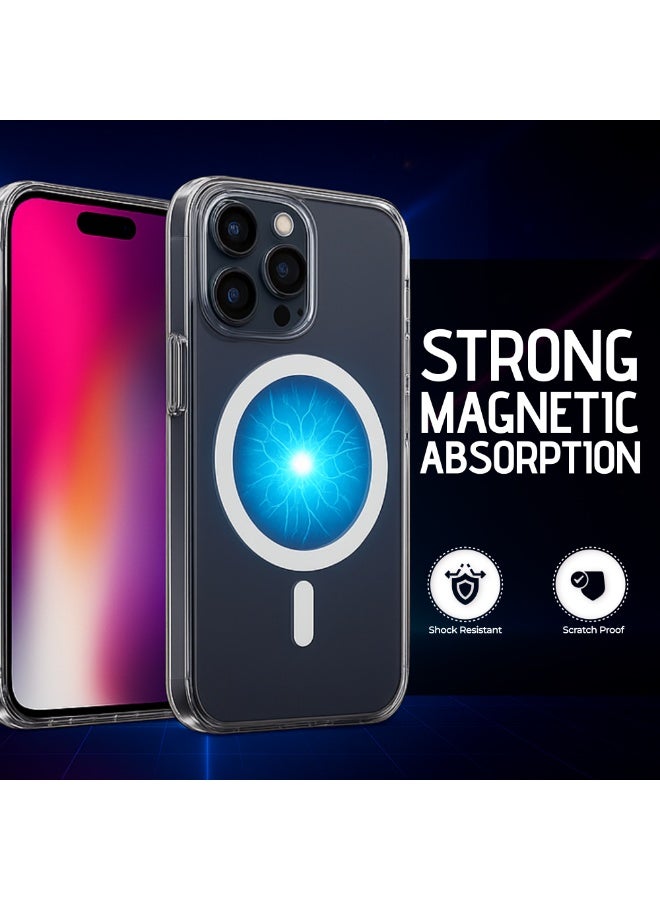 MMG iPhone 15 Pro Max Clear Magnetic Cover | Mag Safe Compatible | Hybrid Protective Crystal Clear Hard Back Case | Shockproof Silicone Frame | Anti Yellowing | Slim Transparent Case for Apple iPhone 15 Pro Max  - Image 2