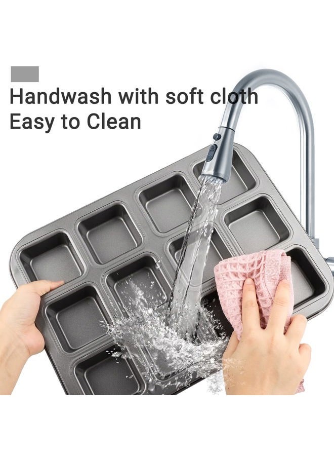 Beasea Brownie Pan 12 Cavity, Nonstick Brownie Cake Pan Mini Cheesecake Pan Cupcake Pan Carbon Steel Brownie Baking Tray Bakeware for Oven Baking - Image 3