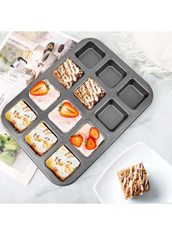 Beasea Brownie Pan 12 Cavity, Nonstick Brownie Cake Pan Mini Cheesecake Pan Cupcake Pan Carbon Steel Brownie Baking Tray Bakeware for Oven Baking - Image 4