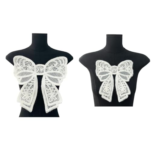 SuiGlory 2 PCS Bowknot Lace Applique, White Embroidered Applique Patches for Decor Bridal Wedding Dress Decoration - Image 1
