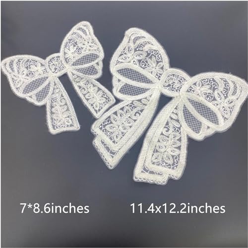 SuiGlory 2 PCS Bowknot Lace Applique, White Embroidered Applique Patches for Decor Bridal Wedding Dress Decoration - Image 3
