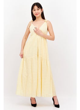 Women Textured Maxi Dress, Yellow